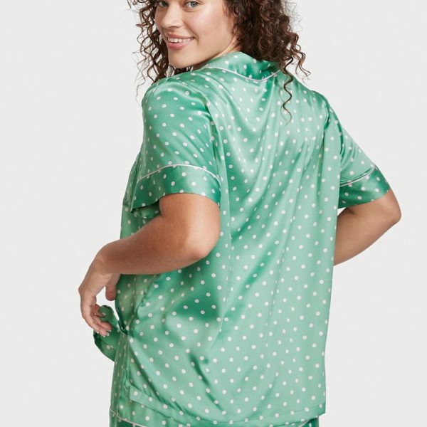 Satin Short Pajama Set – Aloe Green Polka Dot
