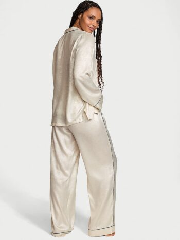 Glazed Satin Long Pajama Set Candlelight Fiona Foil - XSmall - Image 2